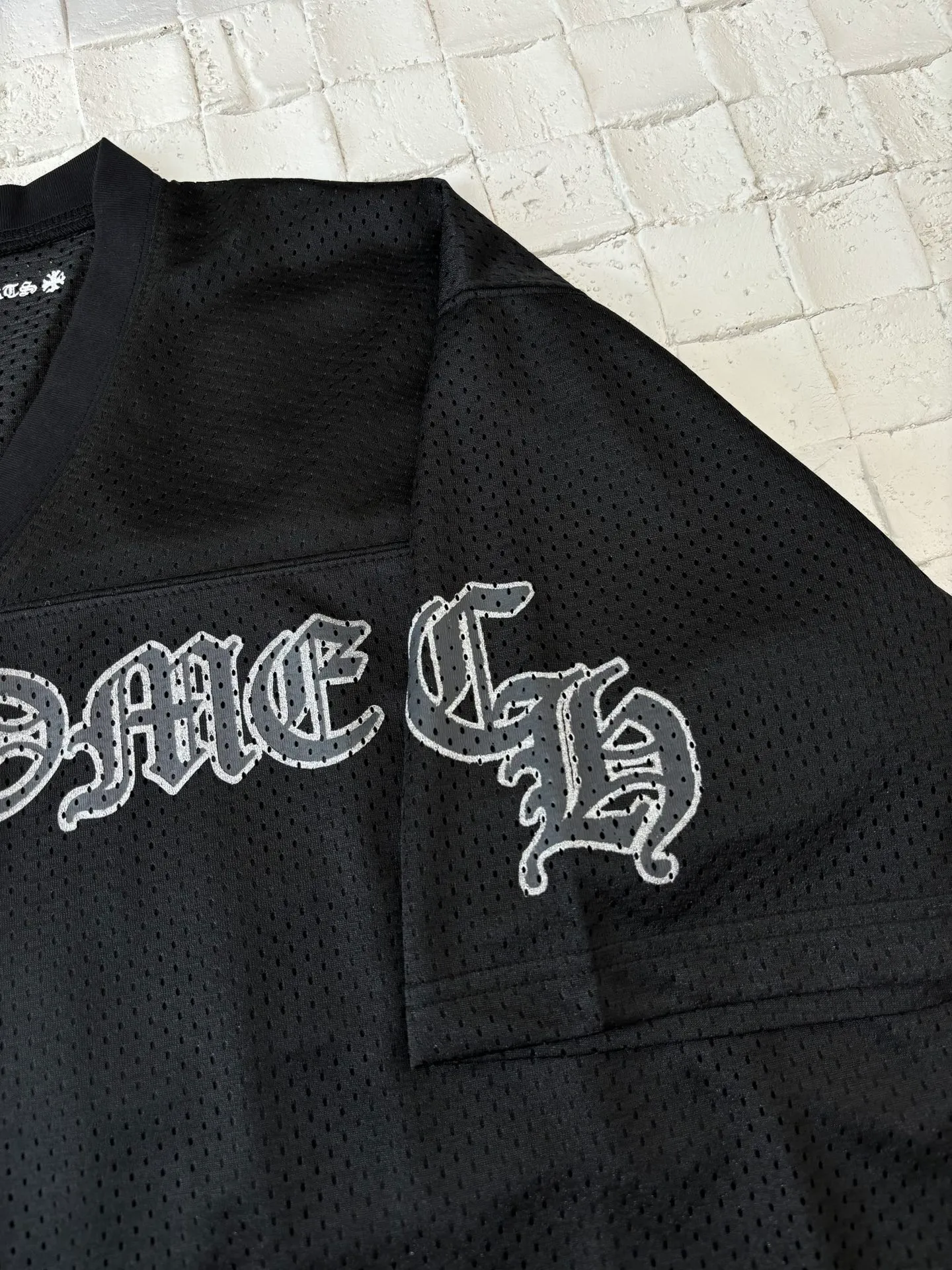 🅿️330 Chrome Heart*/Ch Chrome Heart 25SS mesh glitter ice hockey jersey short-sleeved. The fabric is made of high-density 100D bird's eye cloth. Double-sided mesh positioning is very time-consuming. The cost of labor loss is very high. Single-layer thin see-through bottom junk is not available on the market. Same style for men and women. OS version Size: S/M/L